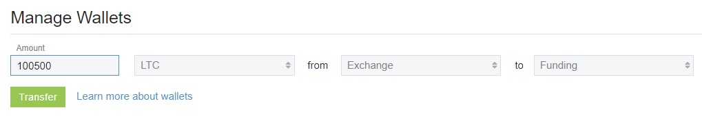 Трансфер криптовалюты в bitfinex