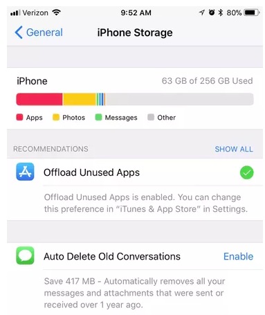 ios 11 настройки хранилища